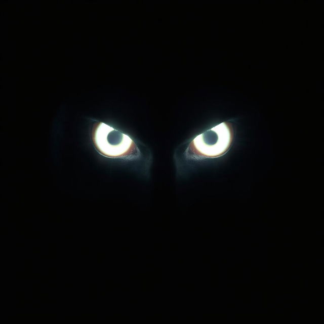 A haunting and mysterious image focused on a pair of glowing eyes in the darkness