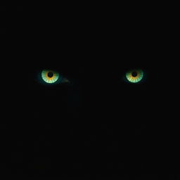 a pair of mysterious, glowing eyes peering through the darkness, surrounded by shadows, conveying a sense of mystique and curiosity, dramatic lighting highlighting the contours around the eyes, creating a focused and intense atmosphere