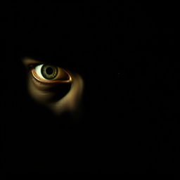 a pair of mysterious, glowing eyes peering through the darkness, surrounded by shadows, conveying a sense of mystique and curiosity, dramatic lighting highlighting the contours around the eyes, creating a focused and intense atmosphere