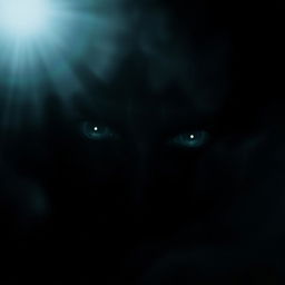 a pair of eerie, glowing eyes peering through the darkness, surrounded by ominous shadows, creating a terrifying and unsettling atmosphere, the eyes are intense and convey a sense of dread, set in an extremely low-light environment with dramatic lighting highlighting only certain features to enhance the horror effect