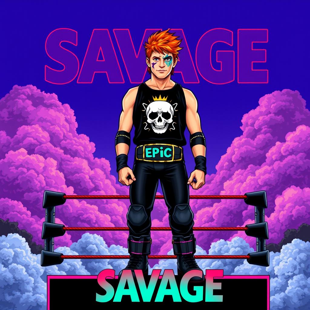 A 1980s arcade game title screen with the title text 'SAVAGE'