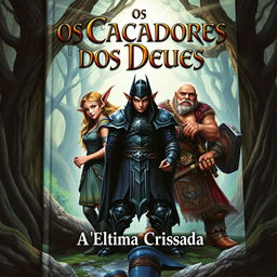 A captivating book cover featuring an elf, a dark elf, and a dwarf