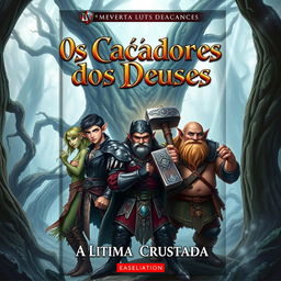 A captivating book cover featuring an elf, a dark elf, and a dwarf