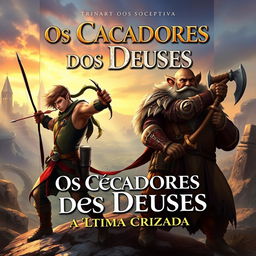 A book cover depicting a fantasy scene featuring three male characters: a male elf archer, a male dark-skinned elf warrior with a sword, and a male dwarf holding an axe