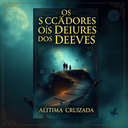 A book cover designed for a Portuguese title "Os Caçadores dos Deuses: A Última Cruzada"