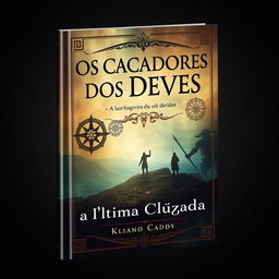 A book cover designed for a Portuguese title "Os Caçadores dos Deuses: A Última Cruzada"