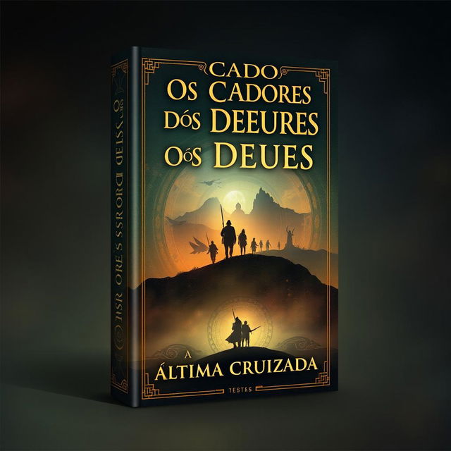 A book cover designed for a Portuguese title "Os Caçadores dos Deuses: A Última Cruzada"