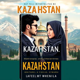 A novel cover for an Islamic adventure romance titled 'KAZAKHSTAN… Biz Qayta Kelemiz! Di Balik Konspirasi; antara Cinta dan Airmata'