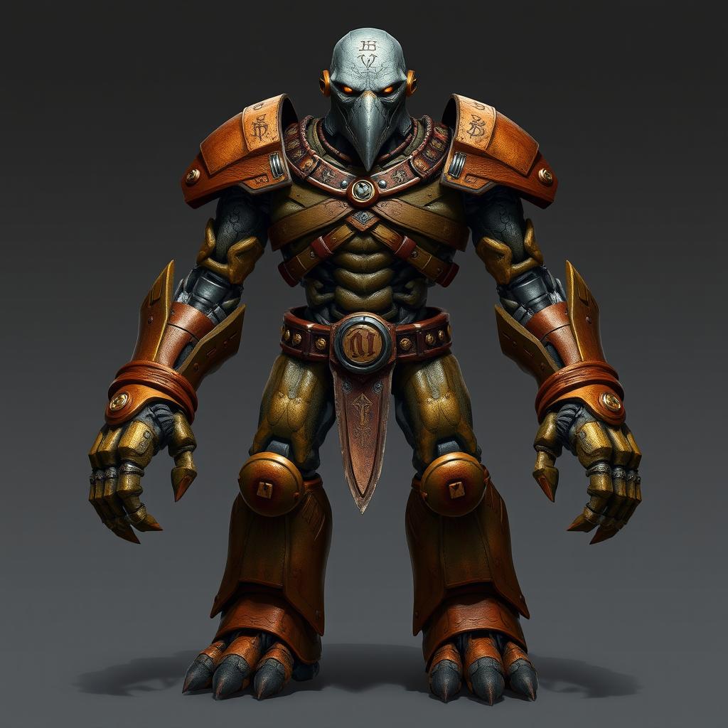 A full-body depiction of a Warforged from Dungeons and Dragons, showcasing a humanoid construct made from magically enchanted materials