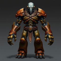 A full-body depiction of a Warforged from Dungeons and Dragons, showcasing a humanoid construct made from magically enchanted materials