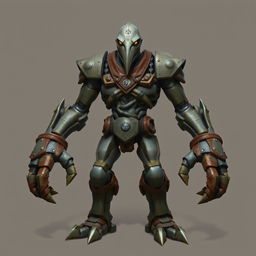 A full-body depiction of a Warforged from Dungeons and Dragons, showcasing a humanoid construct made from magically enchanted materials