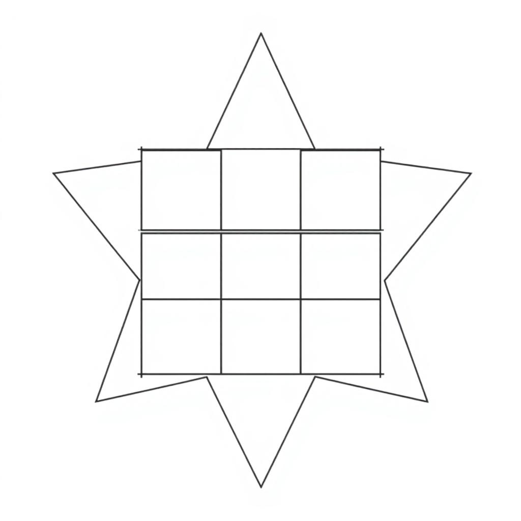 A star shape containing a grid of 12 squares wide and 10 squares tall