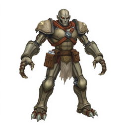 A full-body drawing of a Warforged from Dungeons and Dragons, featuring a humanoid construct made from magically enchanted materials