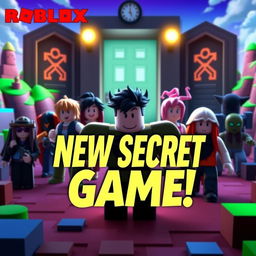 A captivating YouTube thumbnail for a video about the new secret Roblox game, designed to attract and intrigue viewers