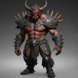 Modify the demon's image, softening the animal-like characteristics of the face and reducing the number of spikes on the intricate, heavy armor, making him appear slightly less fierce.