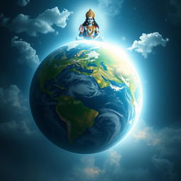 A serene depiction of the Earth, filled with balance, order, and immense beauty, under the watchful gaze of Lord Vishnu