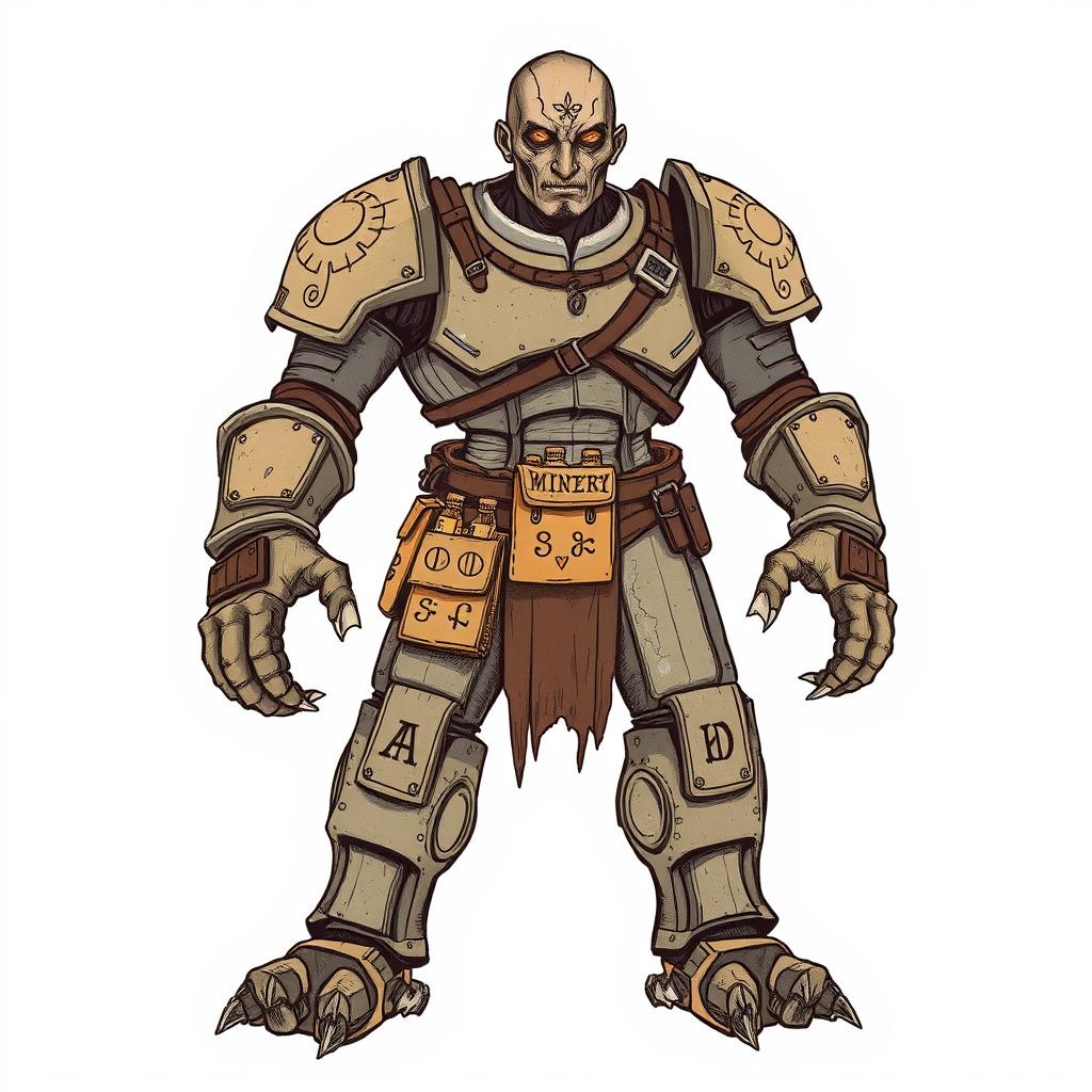 A full-body, hand-drawn illustration of a Warforged from Dungeons and Dragons, depicted in a fantasy illustrative style reminiscent of classic D&D artwork