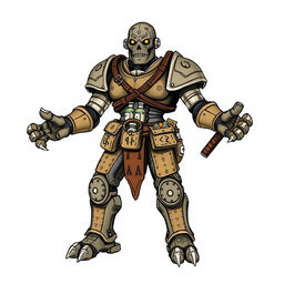 A full-body, hand-drawn illustration of a Warforged from Dungeons and Dragons, depicted in a fantasy illustrative style reminiscent of classic D&D artwork