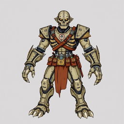 A full-body, hand-drawn illustration of a Warforged from Dungeons and Dragons, embodying the fantasy illustrative style of classic D&D artwork