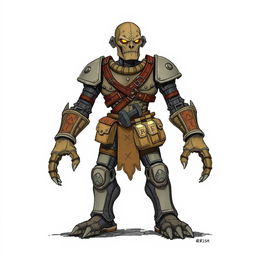 A full-body, hand-drawn illustration of a Warforged from Dungeons and Dragons, embodying the fantasy illustrative style of classic D&D artwork