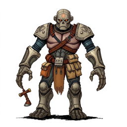 A full-body, hand-drawn illustration of a Warforged from Dungeons and Dragons, crafted in a fantasy illustrative style reminiscent of classic D&D artwork