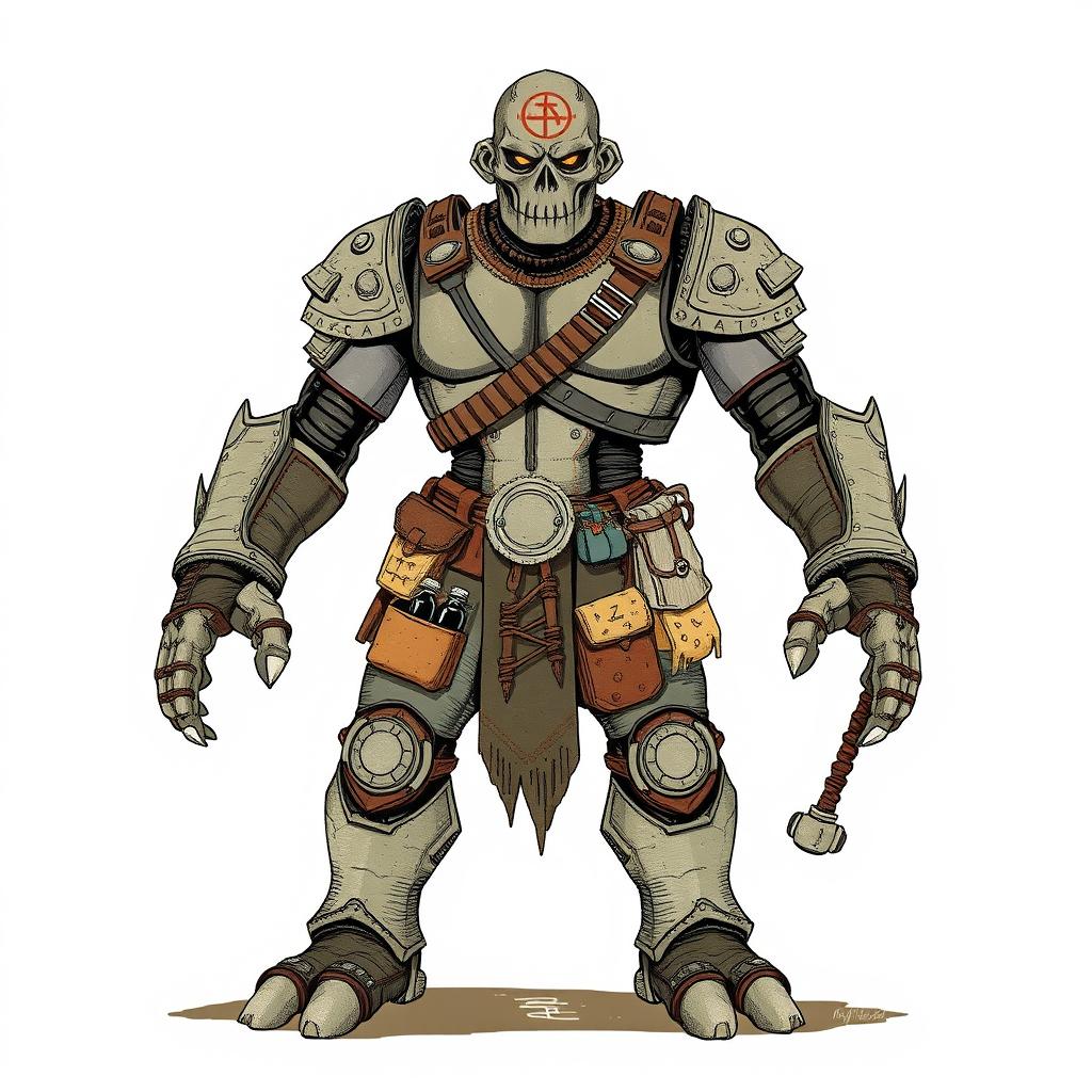 A full-body, hand-drawn illustration of a Warforged from Dungeons and Dragons, crafted in a fantasy illustrative style reminiscent of classic D&D artwork