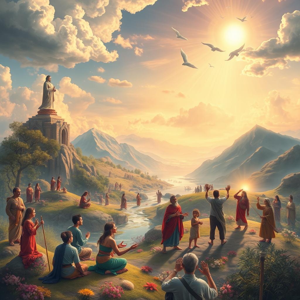 A depiction of a world where human life flourishes in peace and happiness