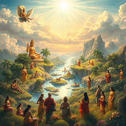 A depiction of a world where human life flourishes in peace and happiness