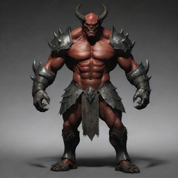 Enhance the image of the demon by adding extra layers of heavy, smooth armor, giving him a significantly more fortified and imposing appearance while maintaining a softened face.