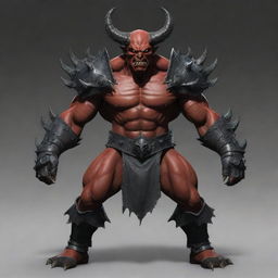 Enhance the image of the demon by adding extra layers of heavy, smooth armor, giving him a significantly more fortified and imposing appearance while maintaining a softened face.