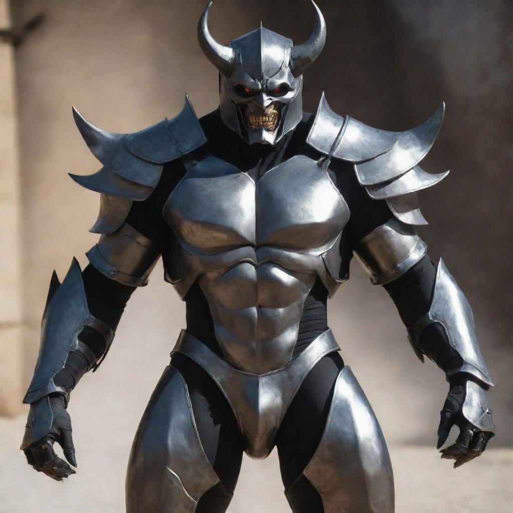 Upgrade the demon's appearance by suiting him in an elaborate full body armor, designed with smooth, high-quality metal. The armor seamlessly covers his physique, boosting his imposing presence.