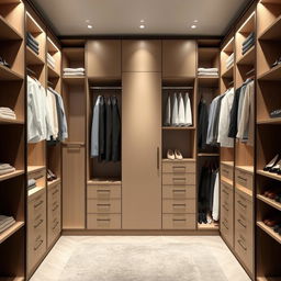 An elegantly designed modern walk-in closet, situated in a space 2