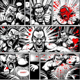 A series of comic panels emulating 1990s comic art style, depicting an intense pro-wrestling match in black and white