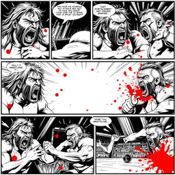 A series of comic panels emulating 1990s comic art style, depicting an intense pro-wrestling match in black and white