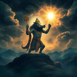 An inspiring scene depicting the tale of Waraha, the divine boar avatar of Vishnu, symbolizing hope and perseverance