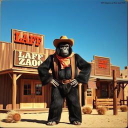 1970s album cover featuring a man in a humorous gorilla costume dressed as a cowboy