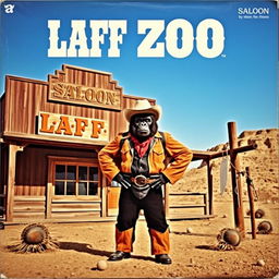 1970s album cover featuring a man in a humorous gorilla costume dressed as a cowboy