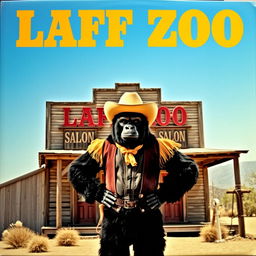 1970s album cover featuring a man in a humorous gorilla costume dressed as a cowboy