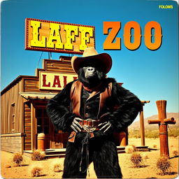 1970s album cover featuring a man in a humorous gorilla costume dressed as a cowboy