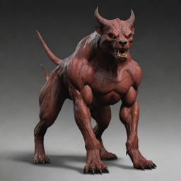 Alter the demon's face to be significantly more beast-like, resembling the features of a dog, while maintaining his full body, smooth armor untouched.