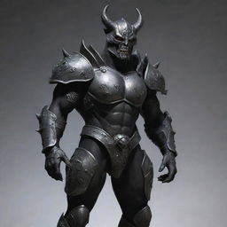 Reapply the suit of full-body, heavy smooth armor on the demon, preserving the dog-like features of his face.