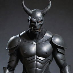 Reapply the suit of full-body, heavy smooth armor on the demon, preserving the dog-like features of his face.