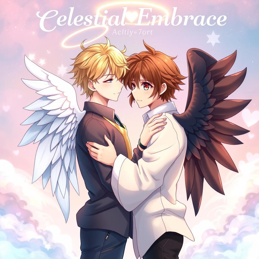 Book cover for 'Celestial Embrace' in a heartwarming anime style