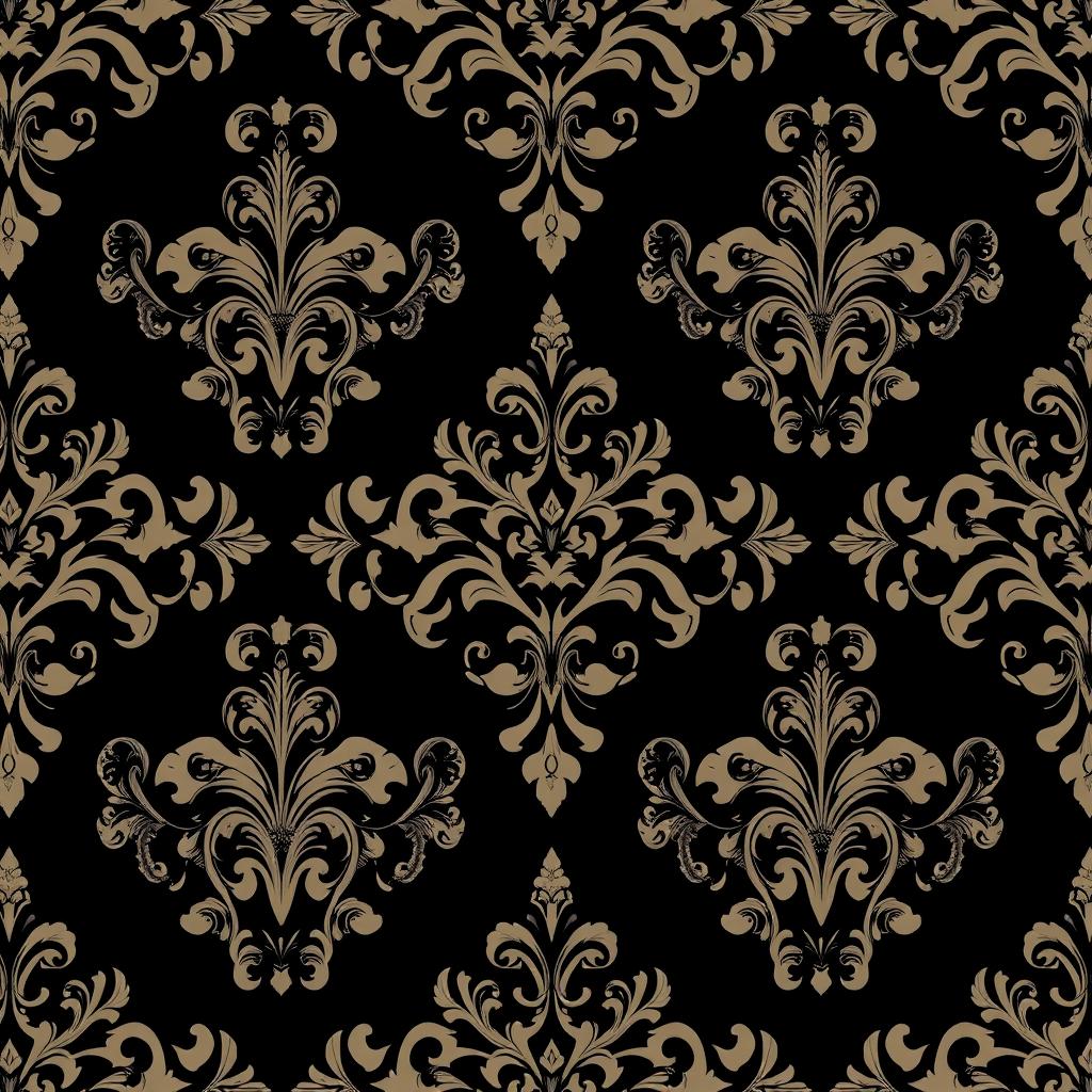 Elegant black damask pattern, intricate floral and paisley motifs, luxurious and sophisticated design, ornate and decorative elements, seamless and timeless appeal