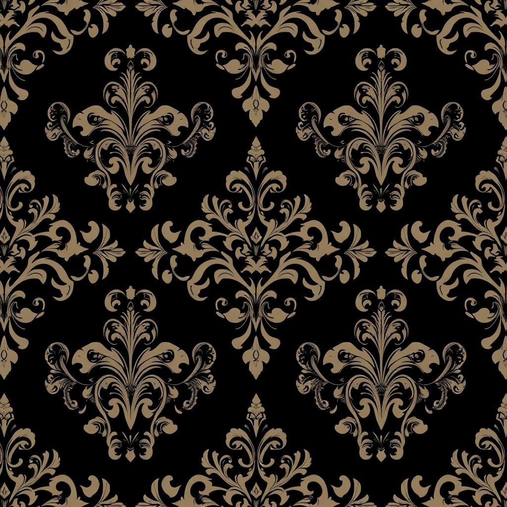 Elegant black damask pattern, intricate floral and paisley motifs, luxurious and sophisticated design, ornate and decorative elements, seamless and timeless appeal