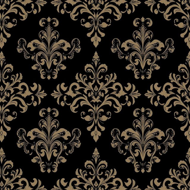 Elegant black damask pattern, intricate floral and paisley motifs, luxurious and sophisticated design, ornate and decorative elements, seamless and timeless appeal