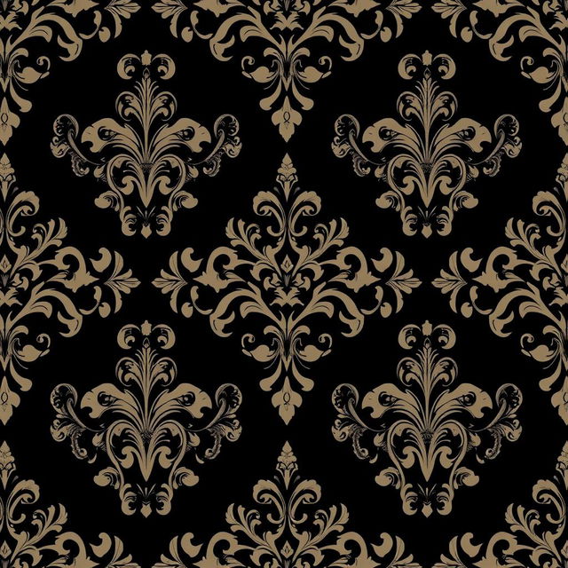 Elegant black damask pattern, intricate floral and paisley motifs, luxurious and sophisticated design, ornate and decorative elements, seamless and timeless appeal