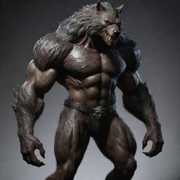 A detailed image of a formidable werewolf, adorned with a tailor-made, suited armor that matches its muscular build without restraining the beast-like movements.