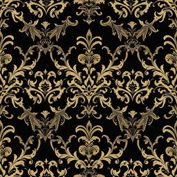 Elegant black damask pattern, intricate floral and paisley motifs, luxurious and sophisticated design, ornate and decorative elements, seamless and timeless appeal
