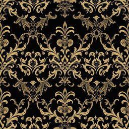 Elegant black damask pattern, intricate floral and paisley motifs, luxurious and sophisticated design, ornate and decorative elements, seamless and timeless appeal